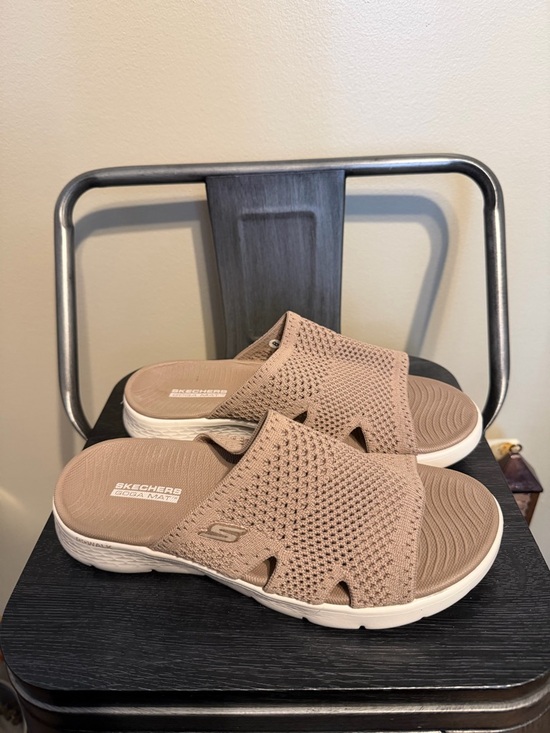 Skechers Shoes - NOT AVAILABLE  Flex Elation Slide Sandals Womens 8 Beige Knit Comfort
